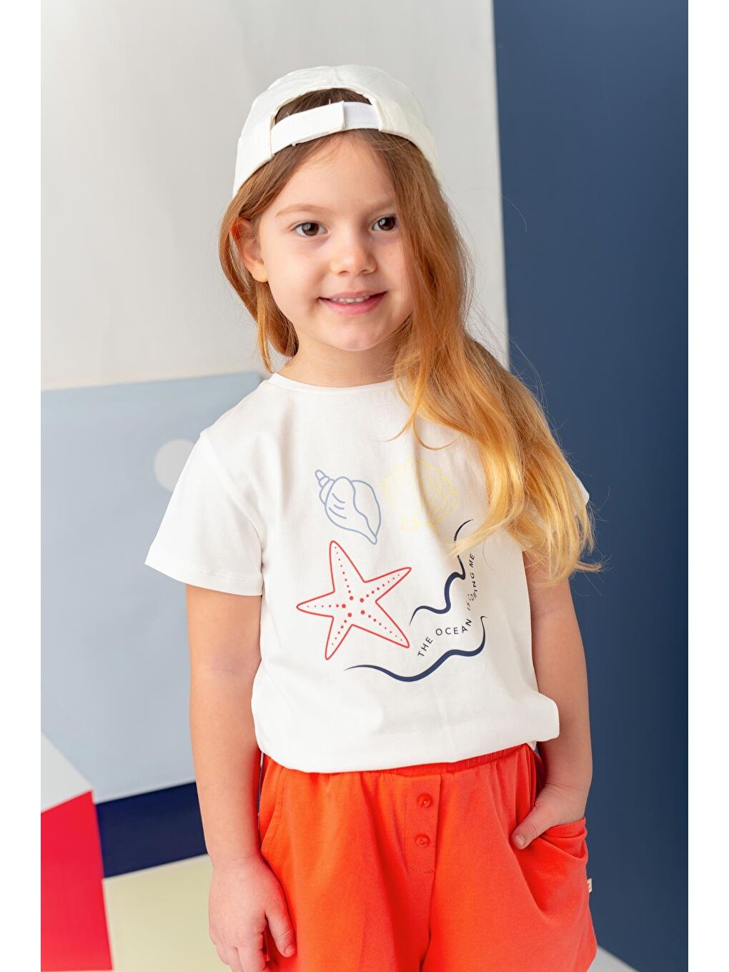 Kız Çocuk Hawaı Baskılı T-Shirt - Ekru