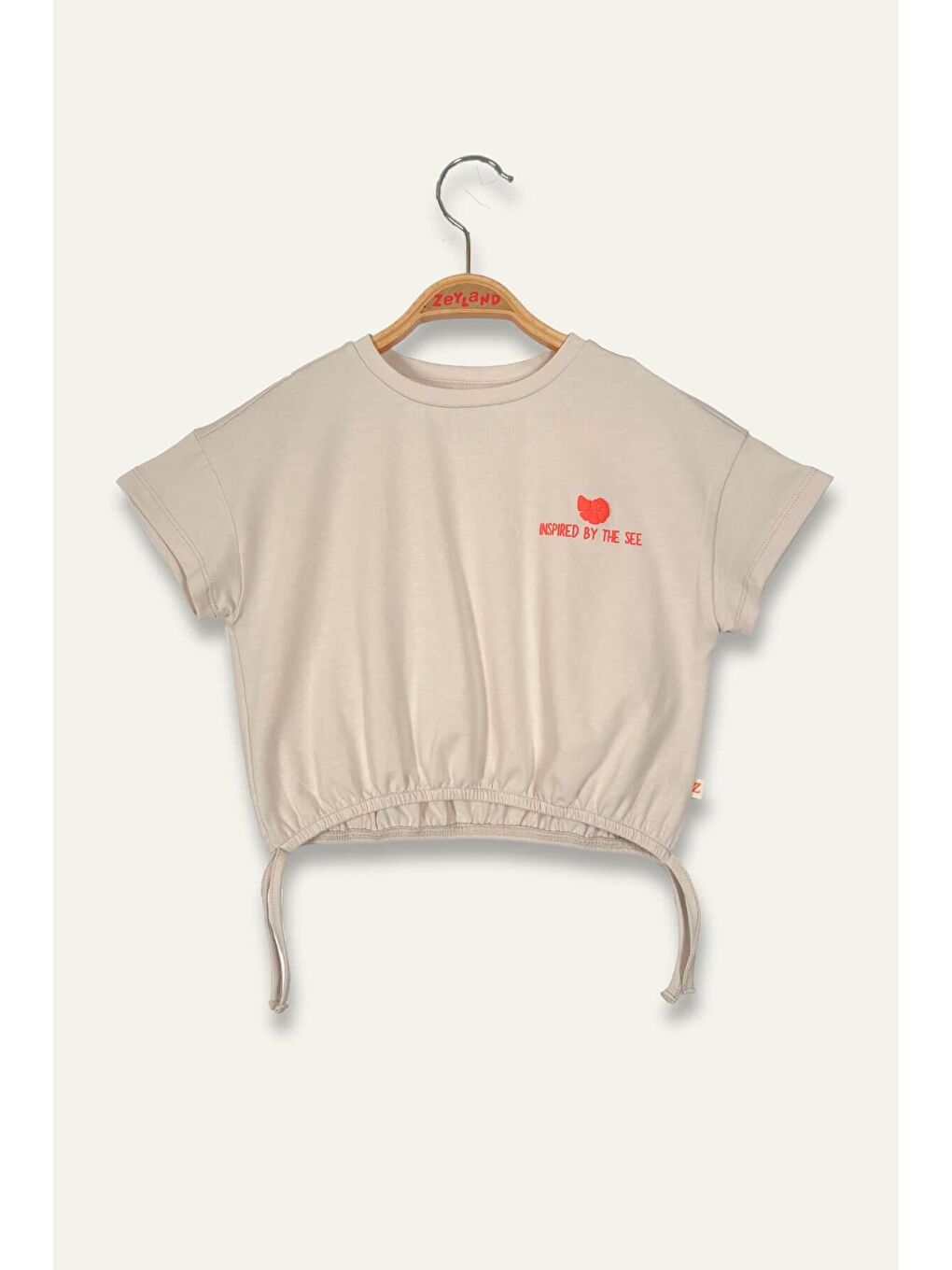 Bej Kız Çocuk Hawai Baskılı Crop T-Shirt - Taş Rengi