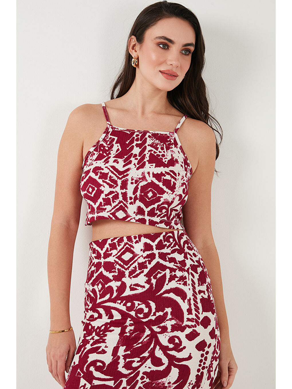 Mürdüm Slim Fit İp Askılı Yırtmaçlı Midi Alt-Üst Kadın Takım 5865726-2