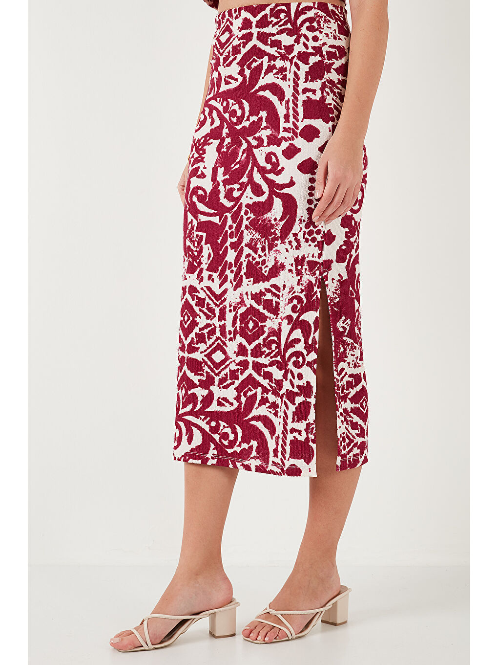 Mürdüm Slim Fit İp Askılı Yırtmaçlı Midi Alt-Üst Kadın Takım 5865726-5