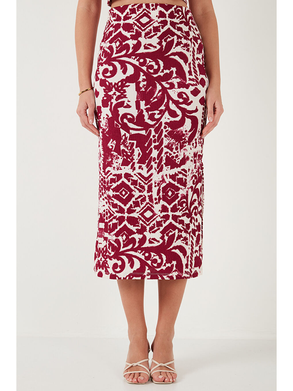 Mürdüm Slim Fit İp Askılı Yırtmaçlı Midi Alt-Üst Kadın Takım 5865726-6