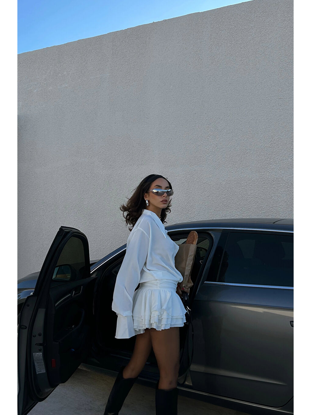 Kadın Beyaz Gömlek Elbise 1026-221567-2