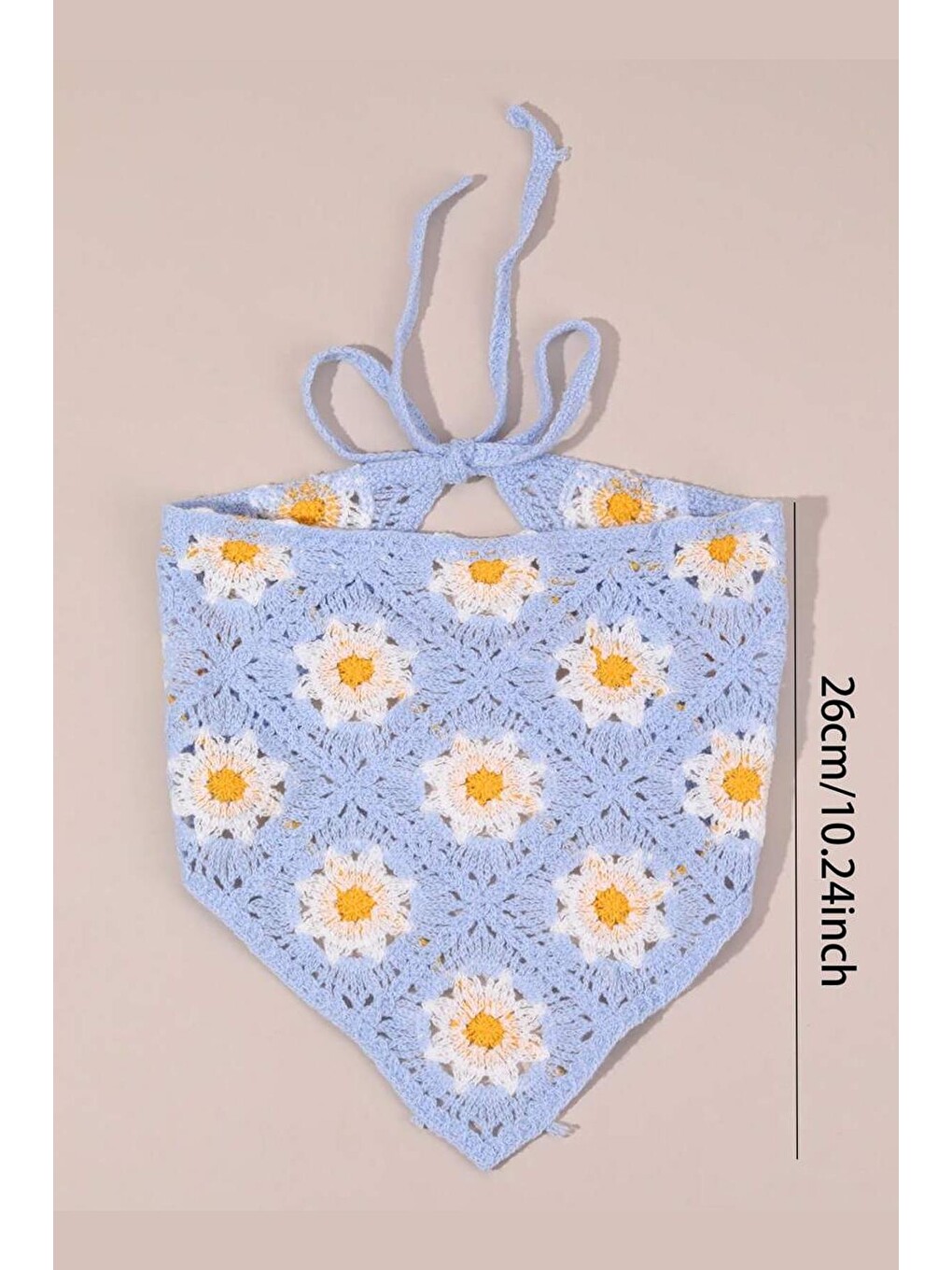Mavi Çiçekli Örgü Üçgen Bandana-2