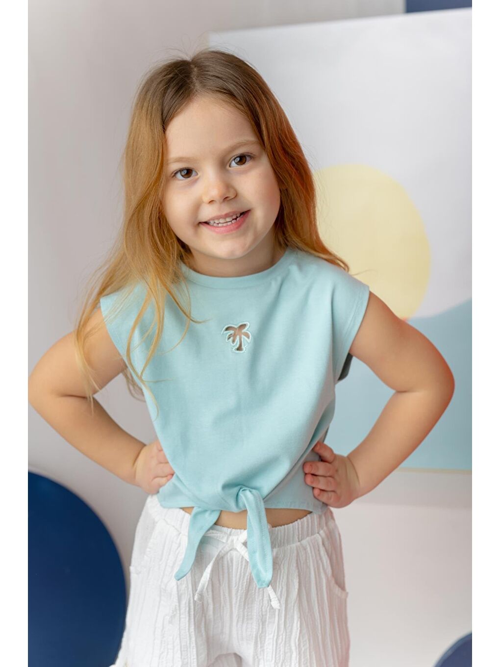 Yeşil Kız Çocuk Nakış Detaylı Crop T-Shirt - Mint