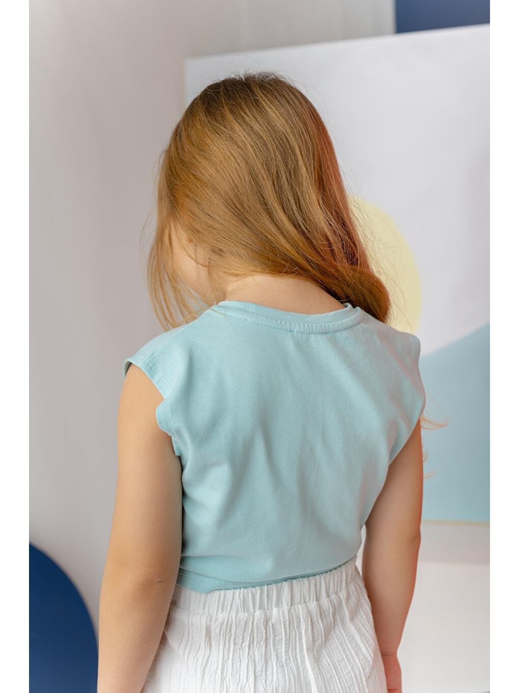 Yeşil Kız Çocuk Nakış Detaylı Crop T-Shirt - Mint-1