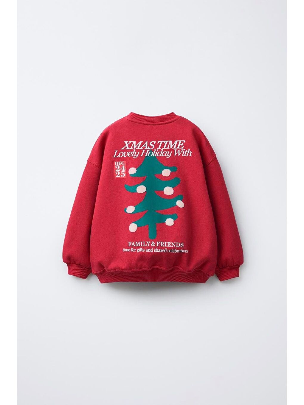 Kırmızı Unisex Çocuk Pamuklu Bordo Yılbaşı Ağaç Desenli Eşofman Takımı – Rahat Kesim-3