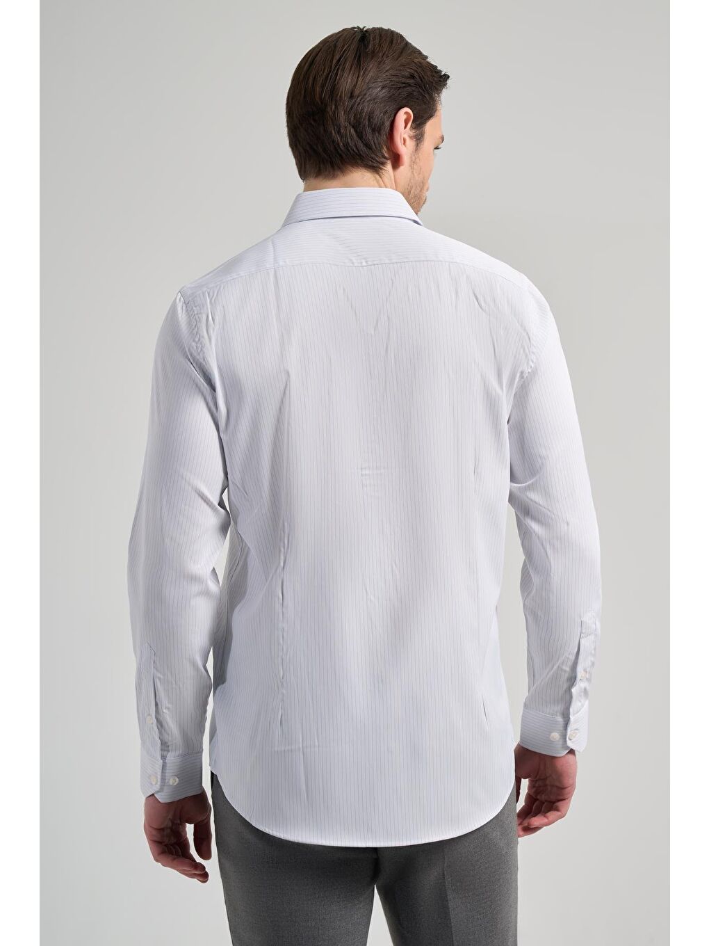 Beyaz Uzun Kol Desen Yarım İtalyan Yaka Cepsiz Esnek Classic Slim Fit Gömlek 1004245217-4