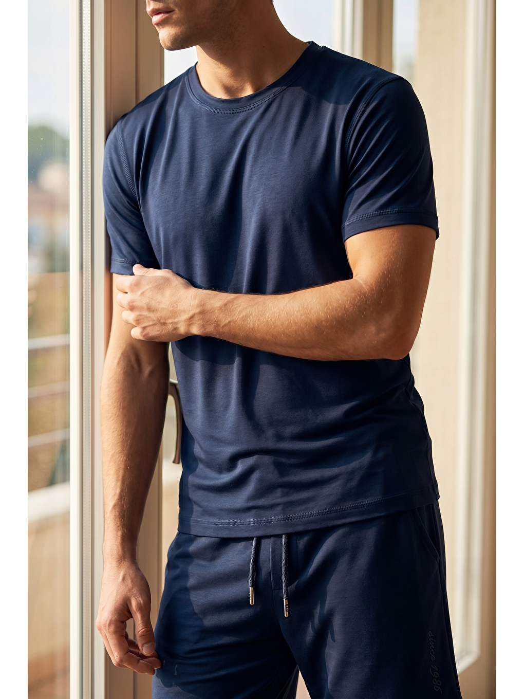 Erkek Modal Kısa Kollu Lacivert T-Shirt-1