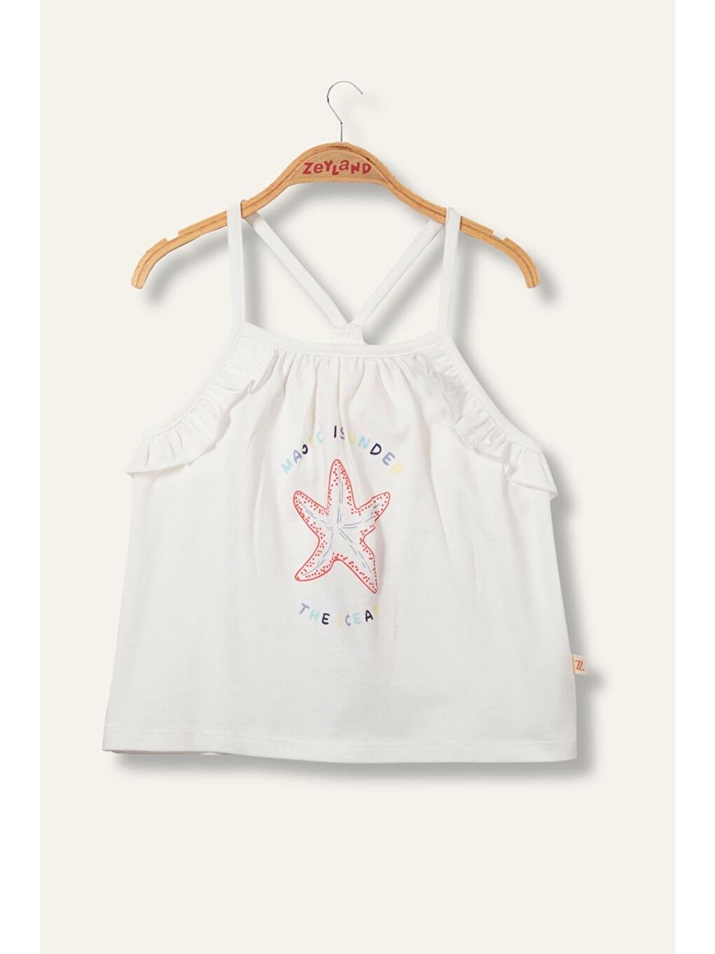 Kız Çocuk Paradıse Baskılı Askılı T-Shirt - Ekru