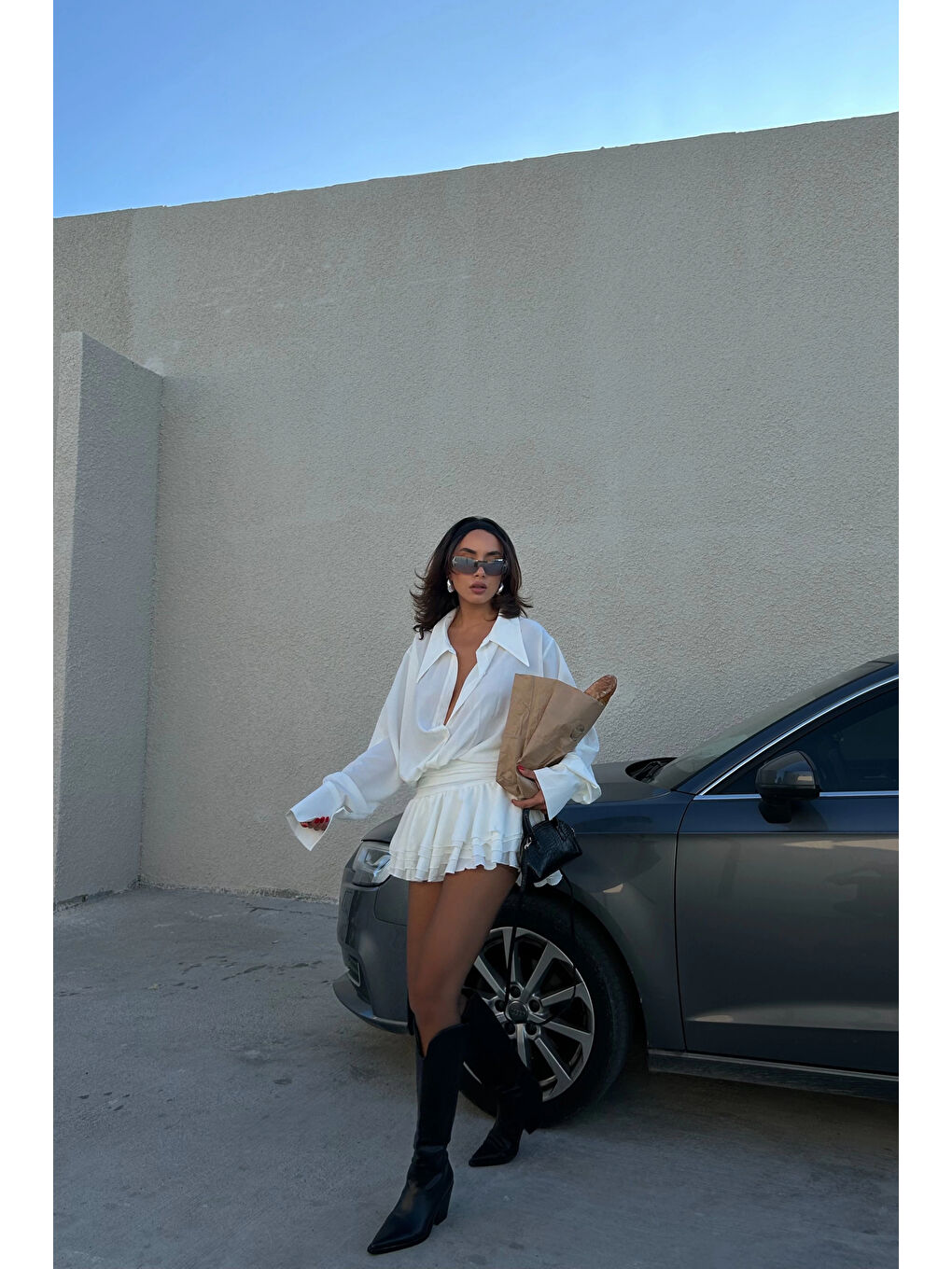 Kadın Beyaz Gömlek Elbise 1026-221567-3