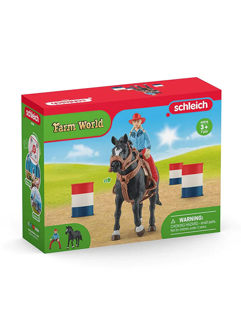 Schleich Renksiz Kovboy Kız ve Fıçılı At Yarışı 42576 - 7