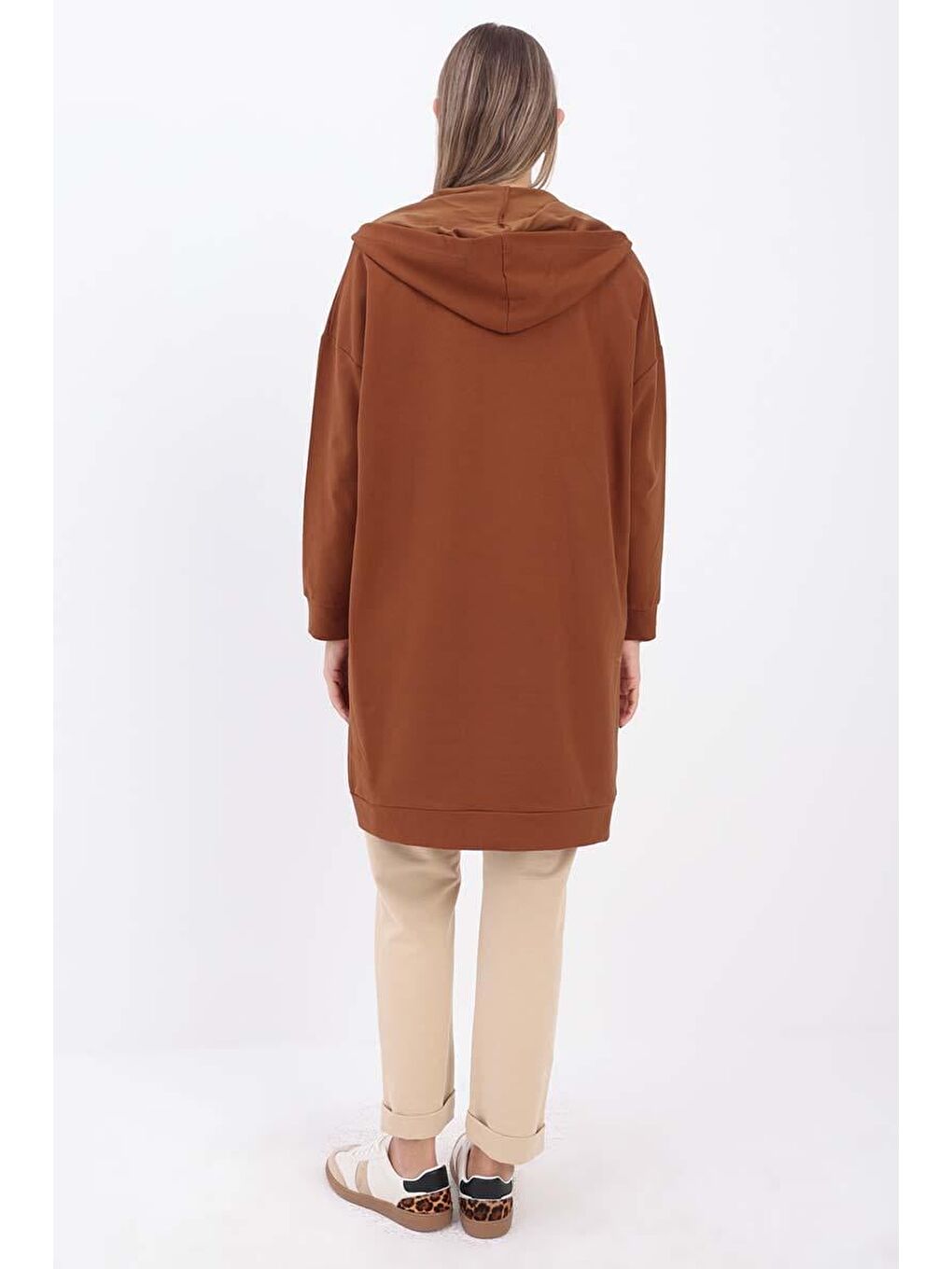 Kahverengi Kahve Kapüşonlu Fermuarlı Sweat Hırka-3
