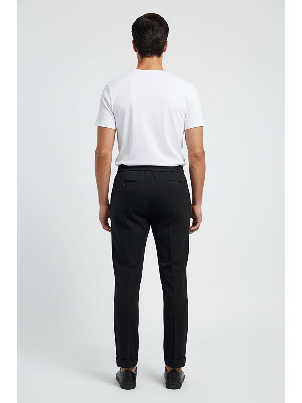 Giotelli Siyah Slim Fit %100 Yün Balıksırtı Desenli Erkek Jogger Pantolon-2