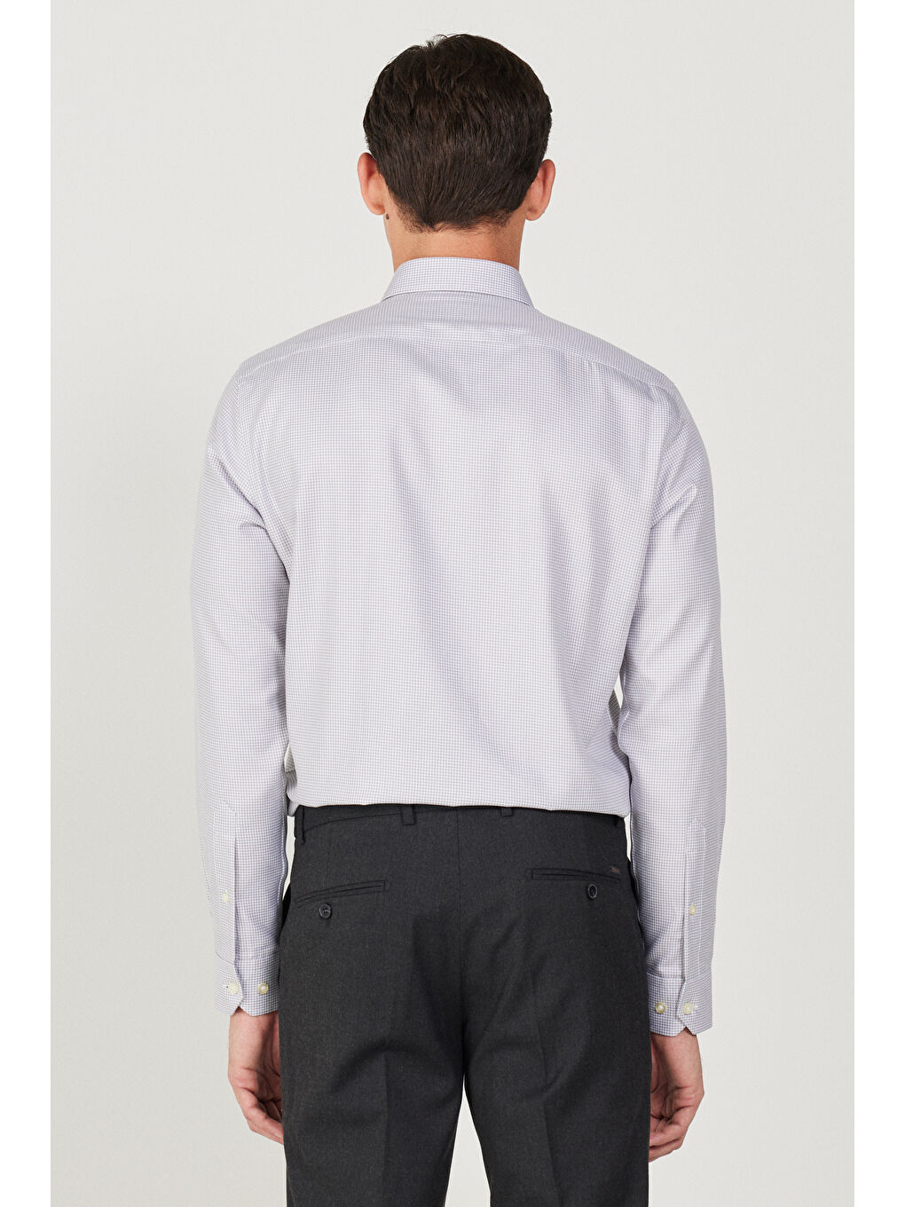 Erkek Gri Ütü Gerektirmez Taılored Slim Fit Dar Kesim Klasik Yaka %100 Pamuk Non-Iron Gömlek-5