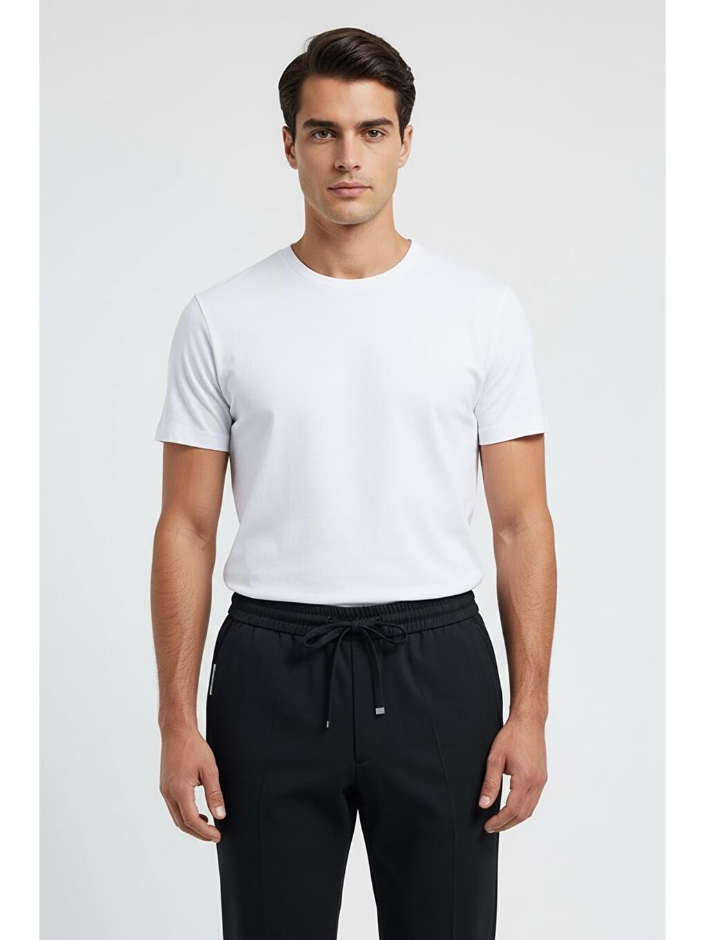 Giotelli Siyah Slim Fit %100 Yün Balıksırtı Desenli Erkek Jogger Pantolon-4