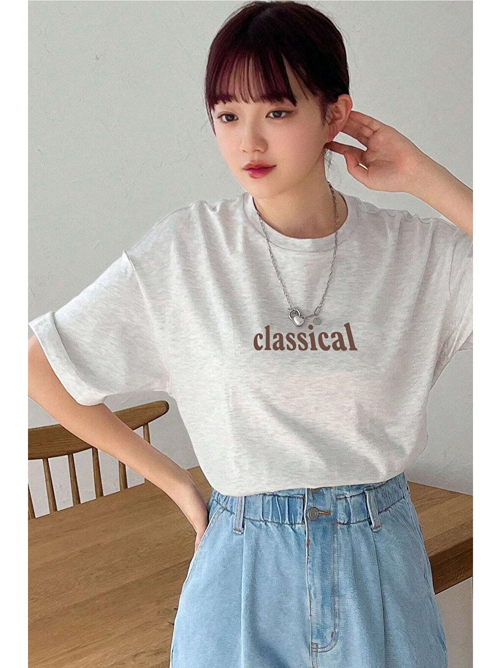 uyguntarz Gri Unisex Classical Baskılı Oversize Tshirt