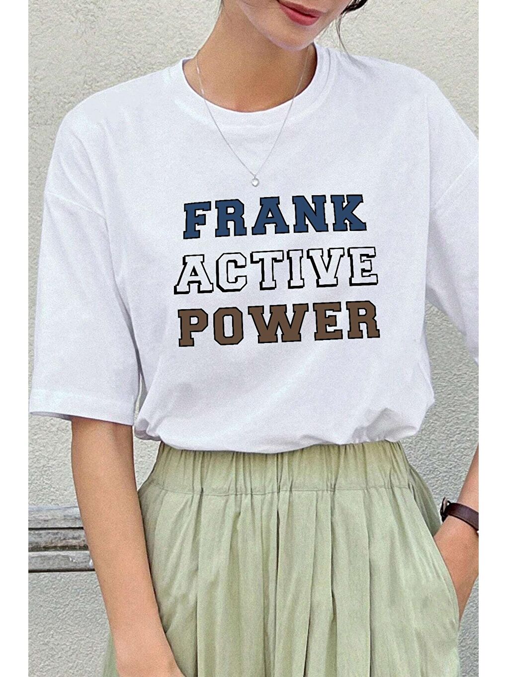 uyguntarz Beyaz Unisex Frank Active Power Baskılı Oversize Tshirt