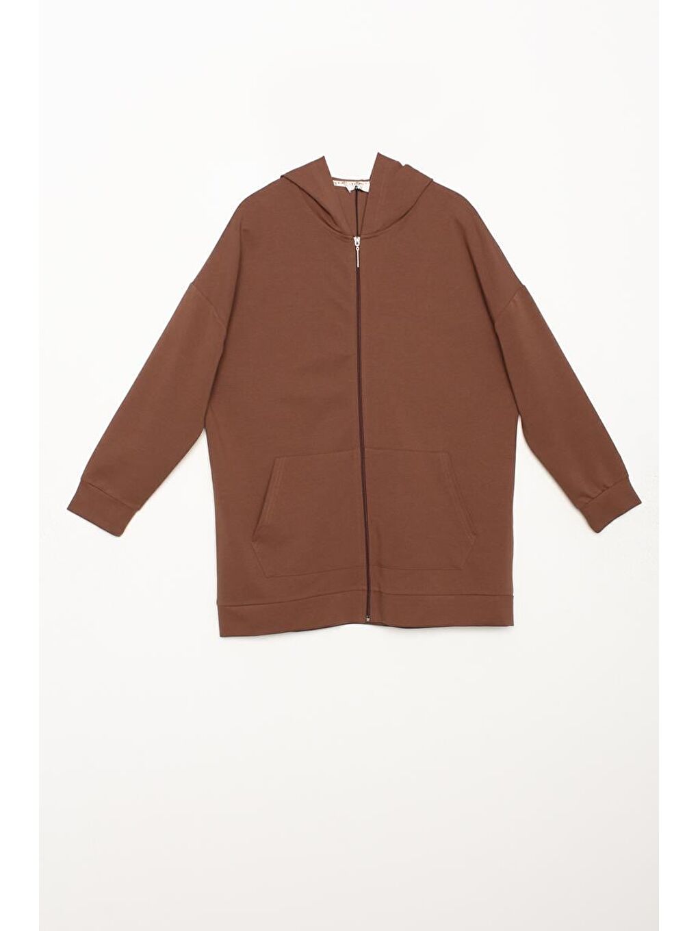 Kahverengi Kahve Kapüşonlu Fermuarlı Sweat Hırka-5