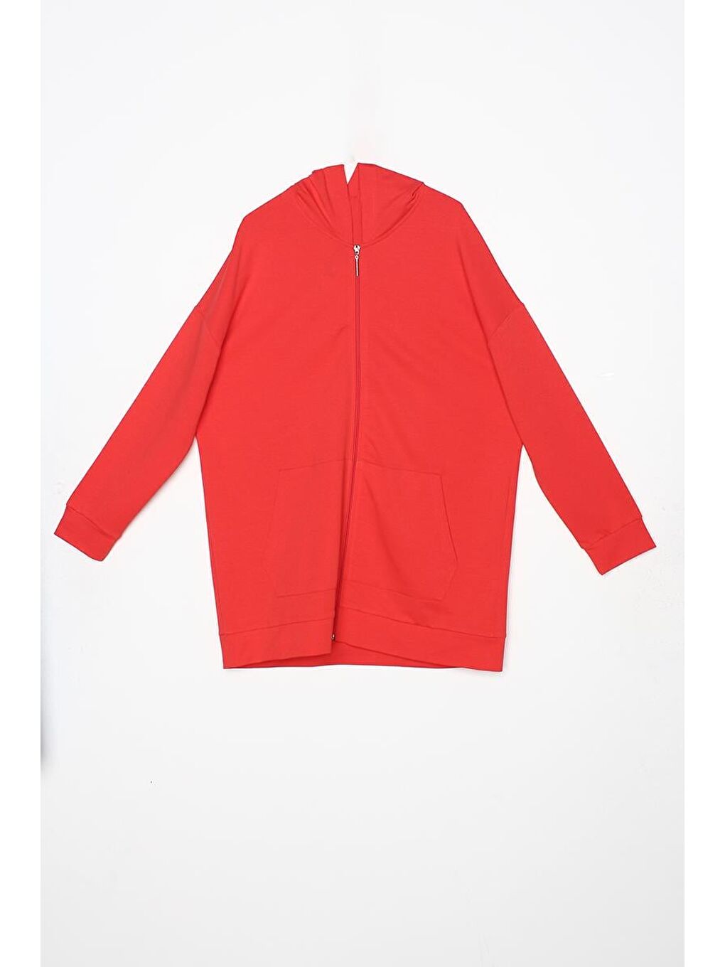 Kırmızı Nar Çiçeği Kapüşonlu Fermuarlı Sweat Hırka-6