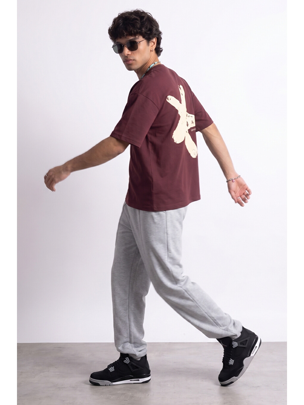 Erkek Boxy Star Bordo Premium T-Shirt-3