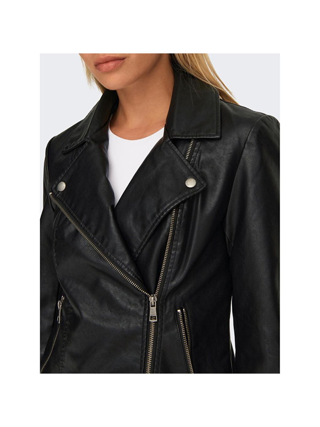 Only Siyah New Melisa Faux Leather Biker Kadın Siyah Ceket - 1