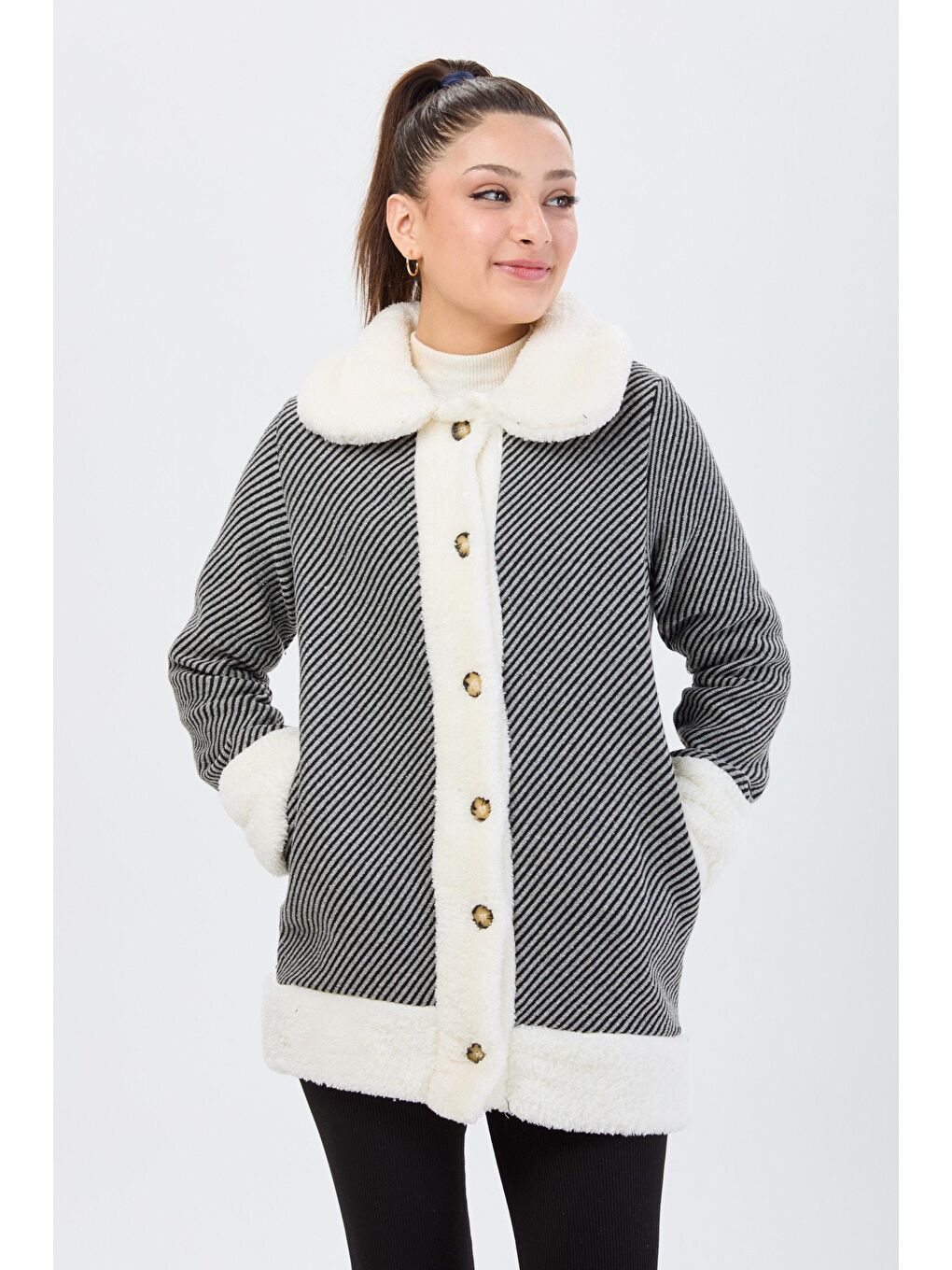 Ceket Yaka Kadın Gri Ceket - 13095