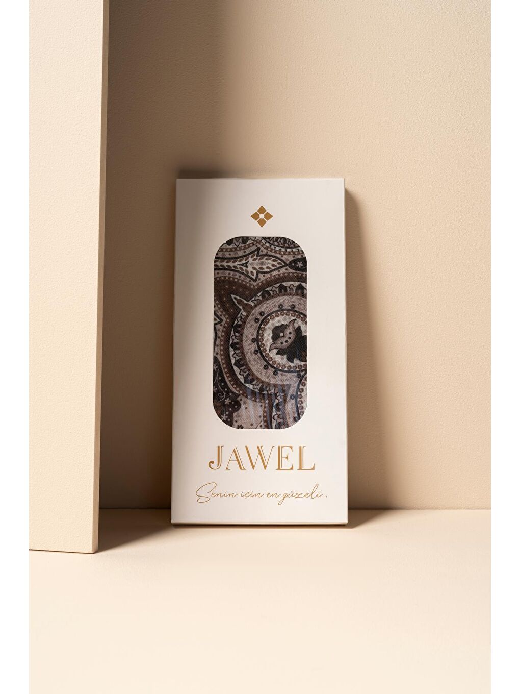 Bej Kadın Pamuksu Etnik Desenli Soft Eşarp-1