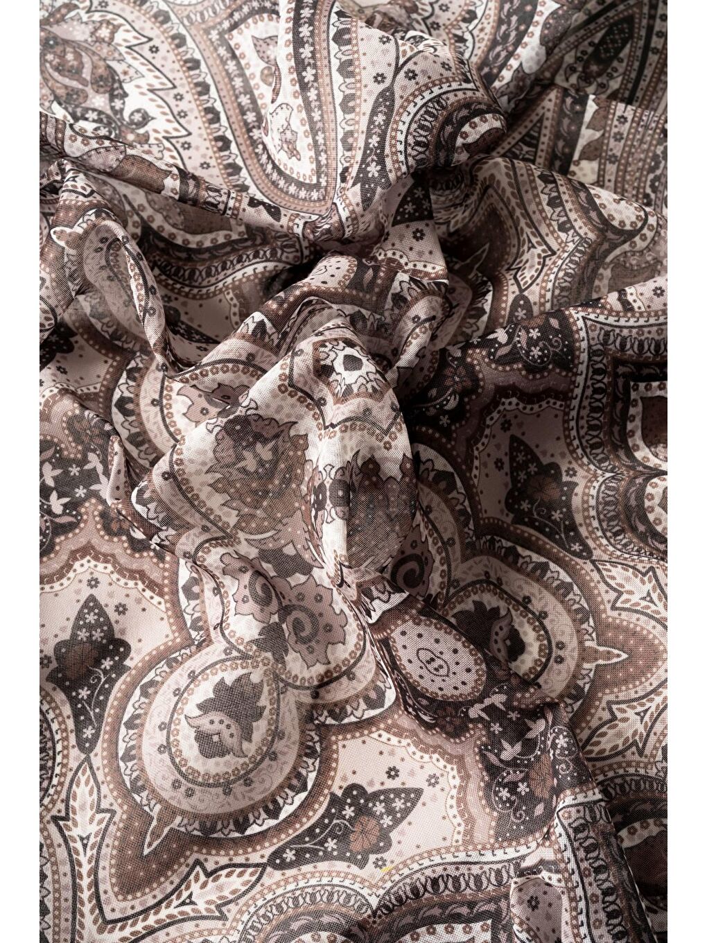 Bej Kadın Pamuksu Etnik Desenli Soft Eşarp-2