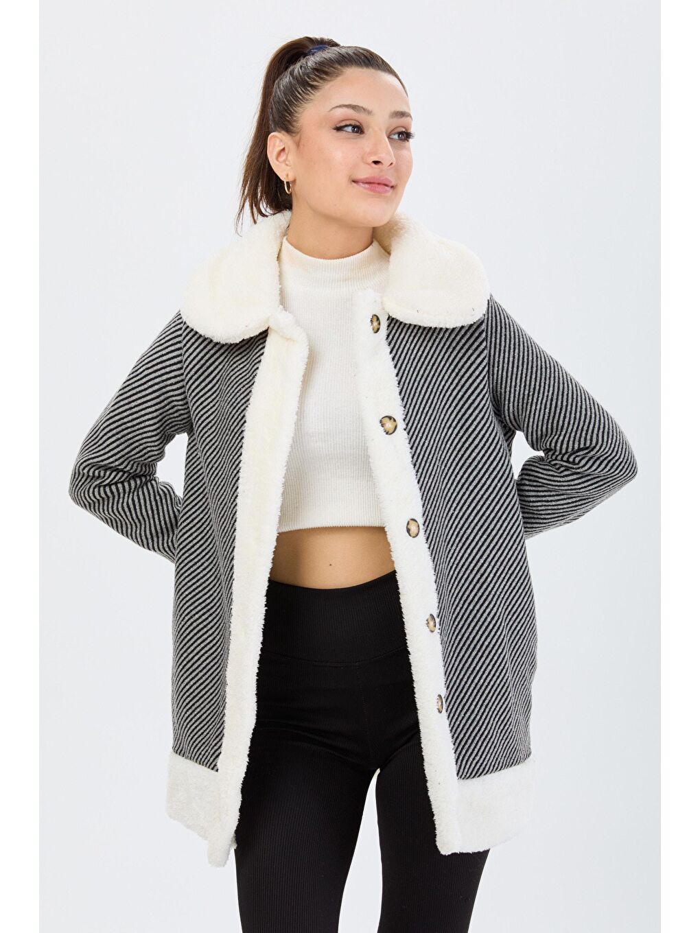 Ceket Yaka Kadın Gri Ceket - 13095-1