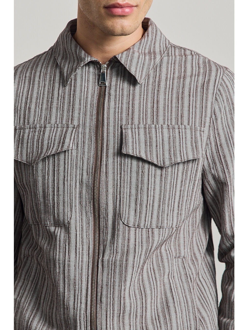 Erkek Premium Keten Gömlek Ceket Kahverengi-2