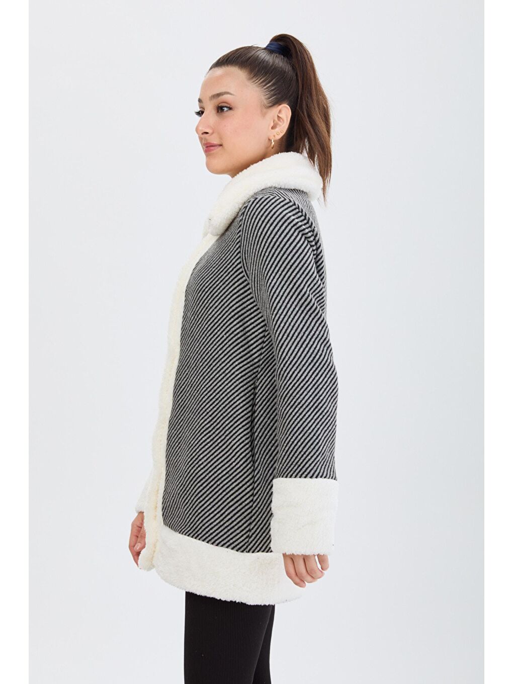 Ceket Yaka Kadın Gri Ceket - 13095-2