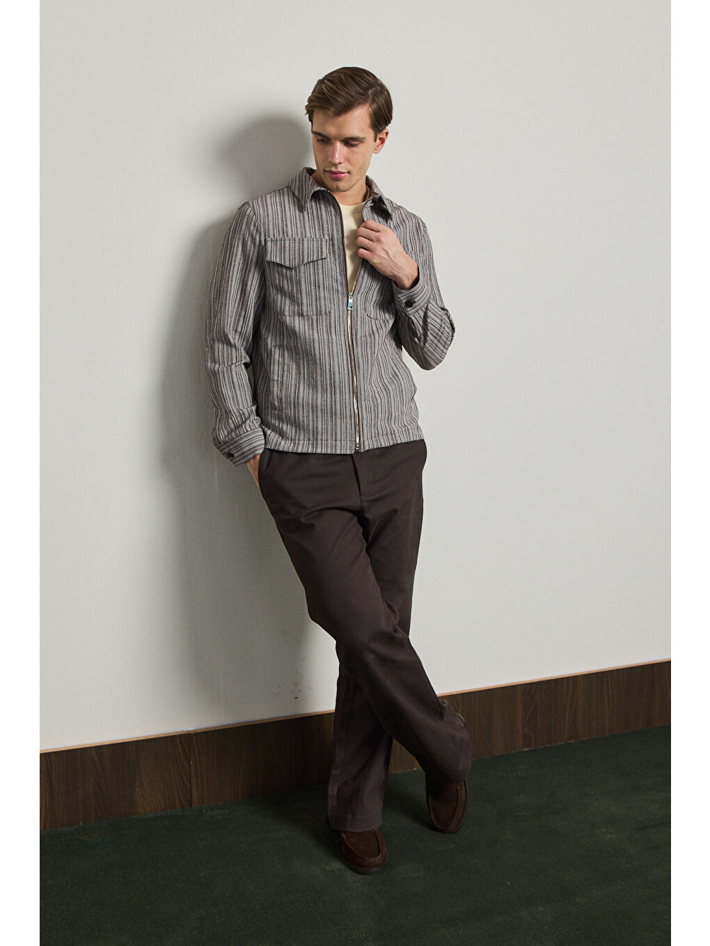 Erkek Premium Keten Gömlek Ceket Kahverengi-3