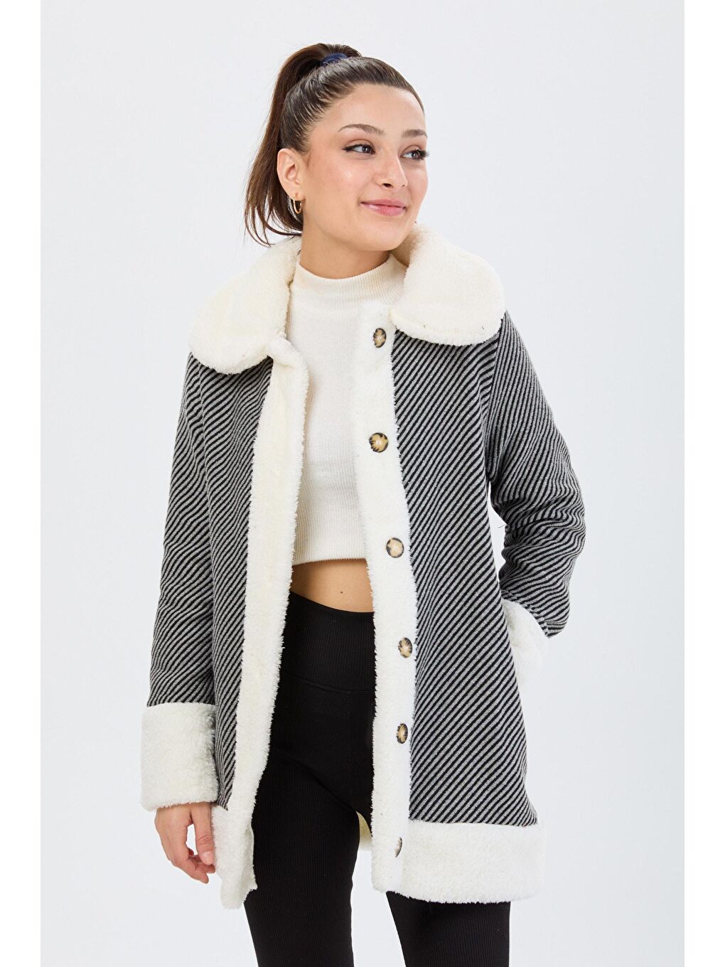 Ceket Yaka Kadın Gri Ceket - 13095-3