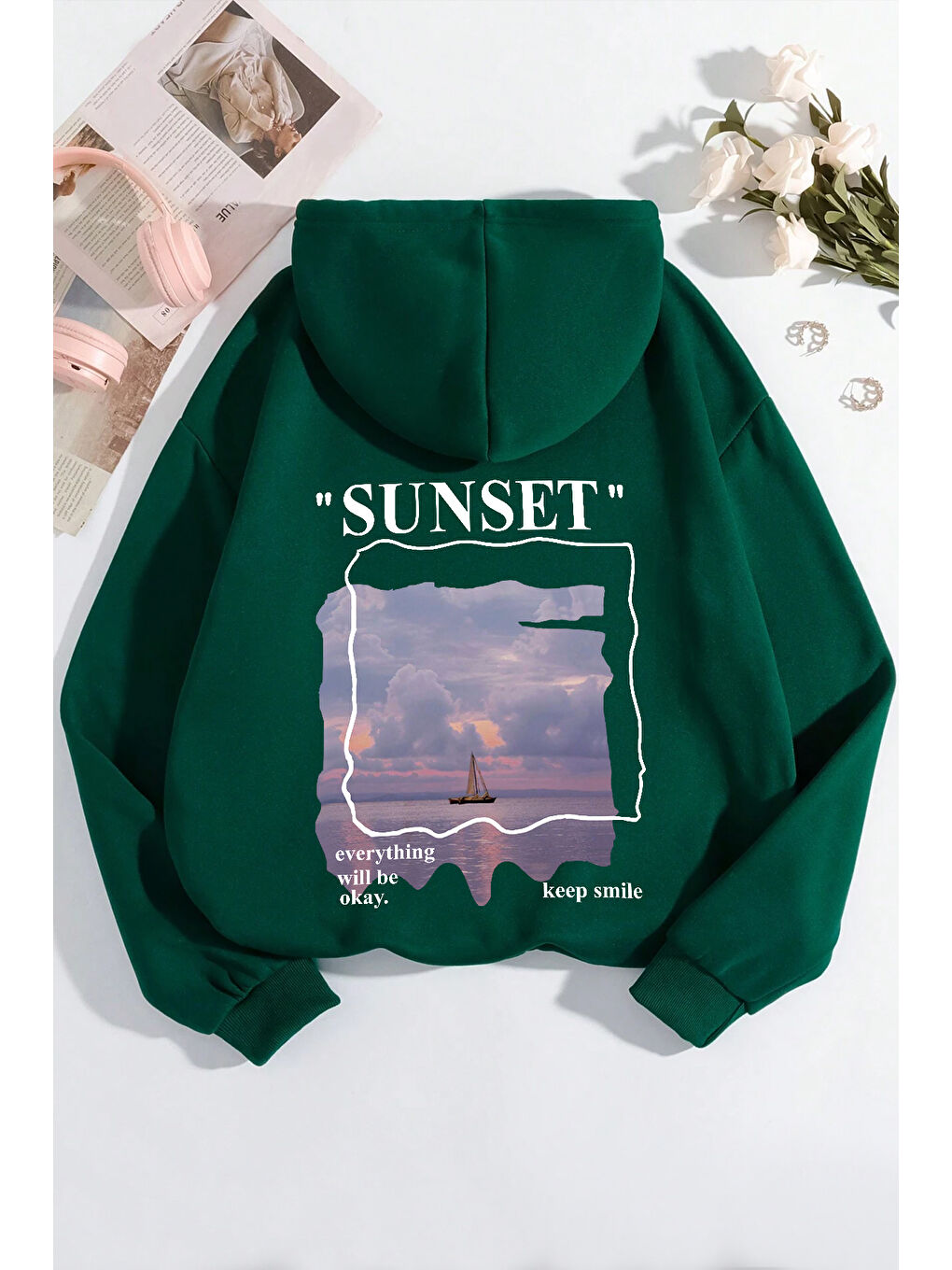 uyguntarz Yeşil Unisex Sunset Baskılı Sweatshirt - 1