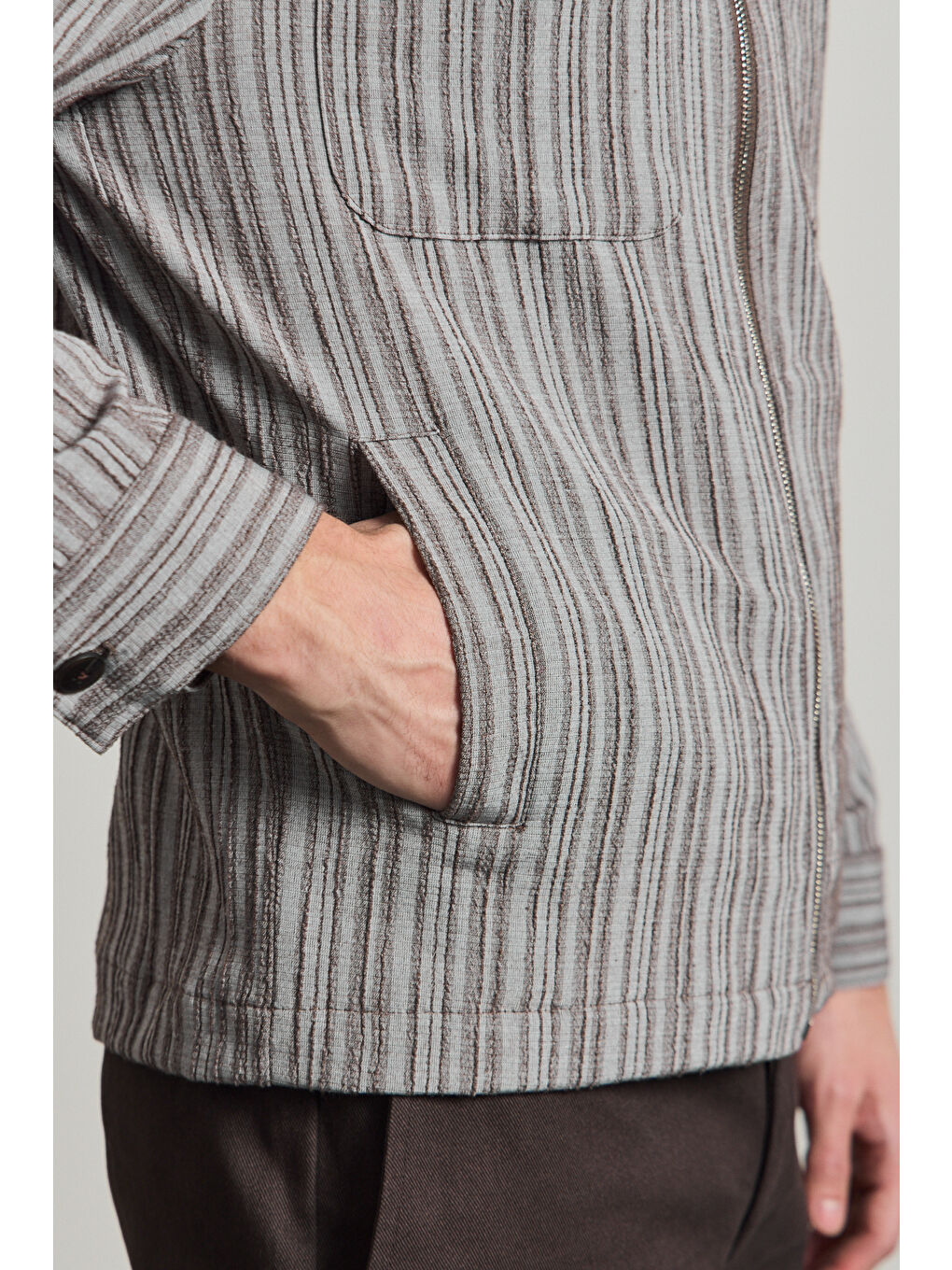 Erkek Premium Keten Gömlek Ceket Kahverengi-5