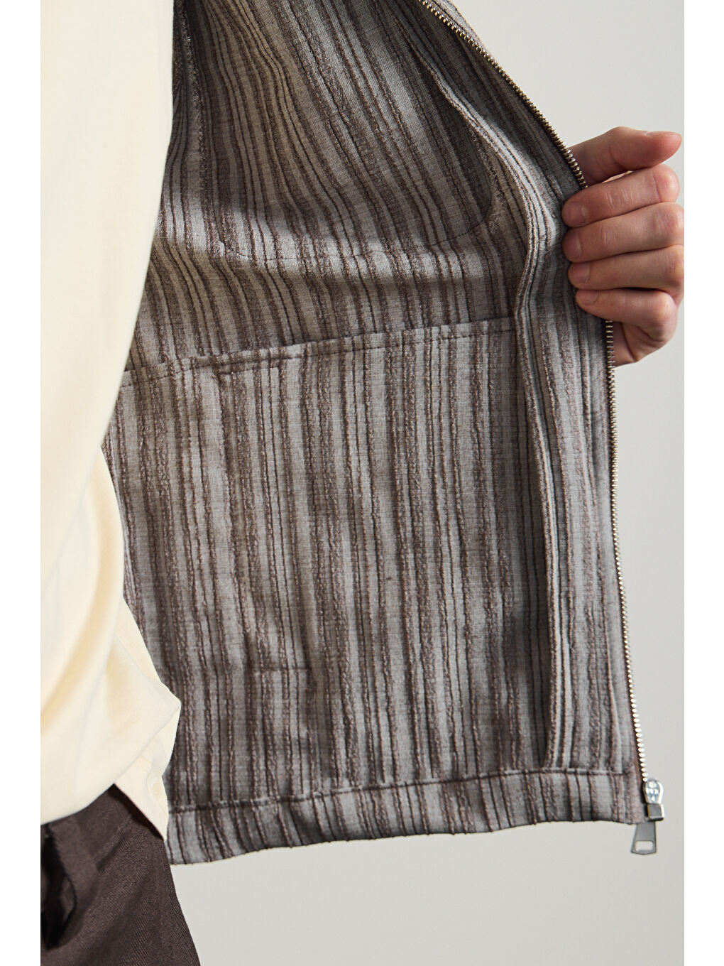 Erkek Premium Keten Gömlek Ceket Kahverengi-6