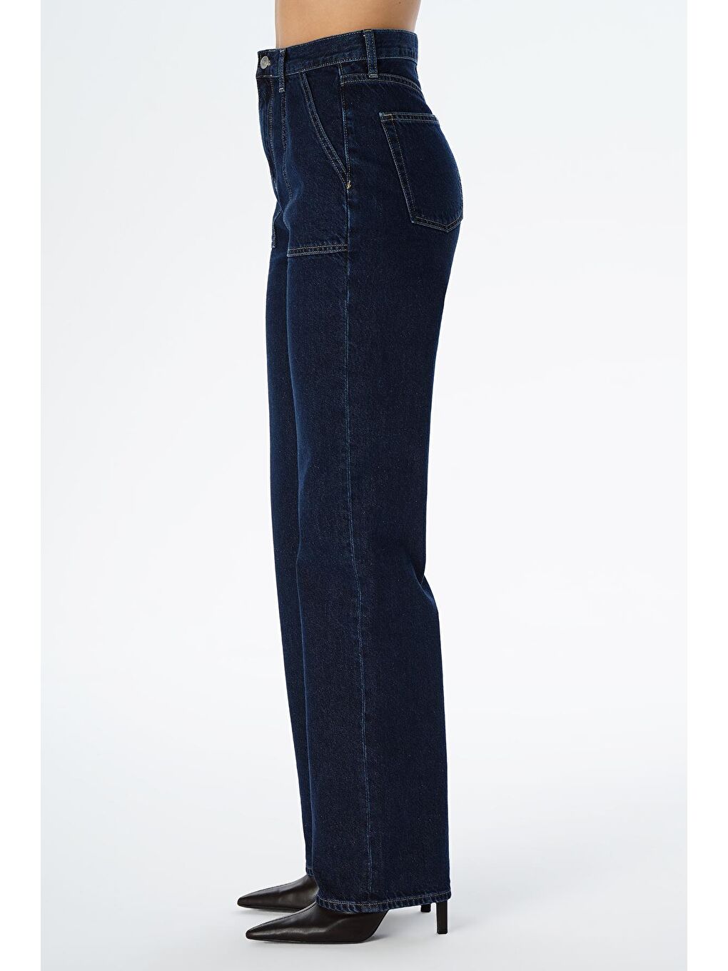 CROSS JEANS Koyu Mavi Diana Koyu Mavi Aplike Cep Detaylı Yüksek Bel Dad Straight Fit Fermuarlı Jean Pantolon C 4517-063 - 2