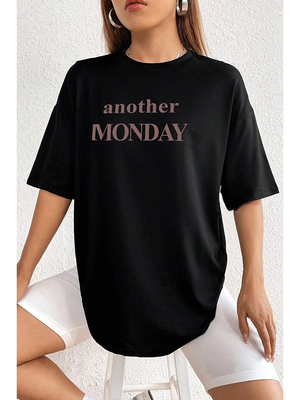 uyguntarz Siyah Unisex Another Monday Baskılı Oversize Tshirt