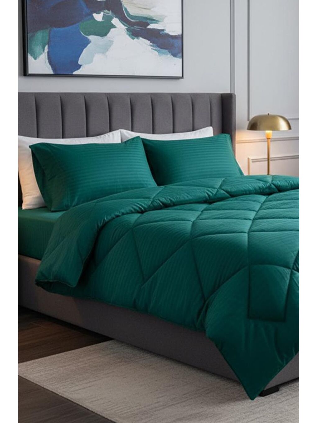 Satin Pollysaten Comforter Çift Kişilik Yorgan Seti Petrol