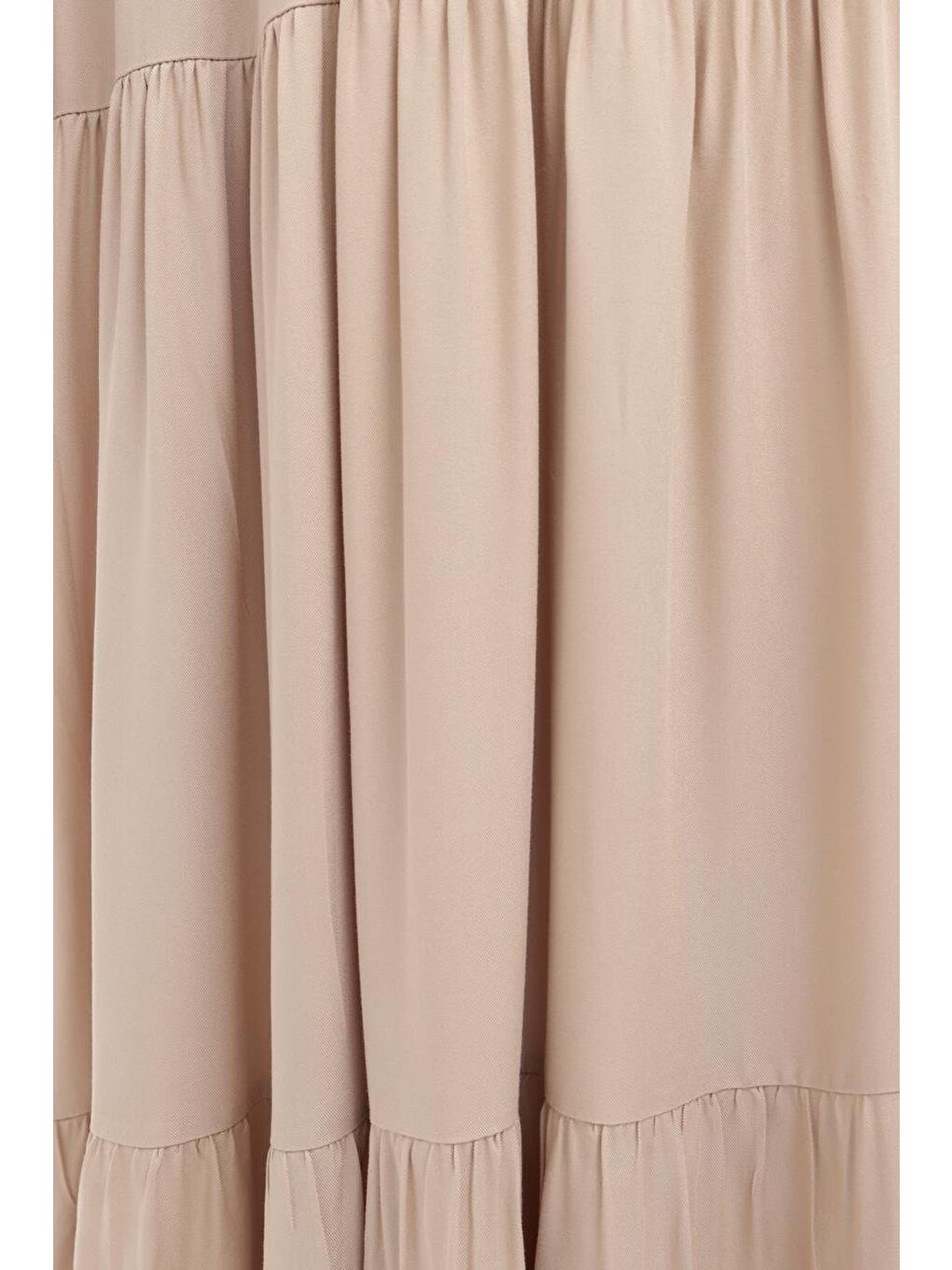 Bej-Yakası Fırfır Detaylı Büzgülü Elbise-4