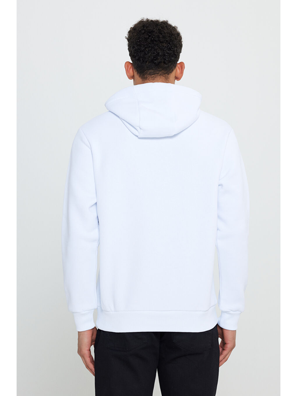 Erkek Beyaz Standart Fit Pamuklu Kapüşonlu Sweatshirt-4