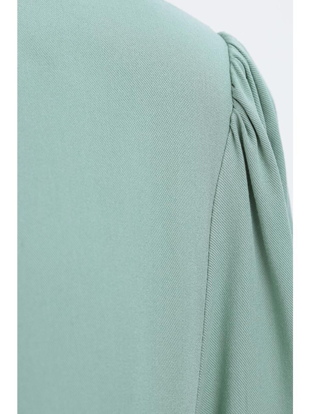 Yeşil Mint-Yakası Fırfır Detaylı Büzgülü Elbise-4