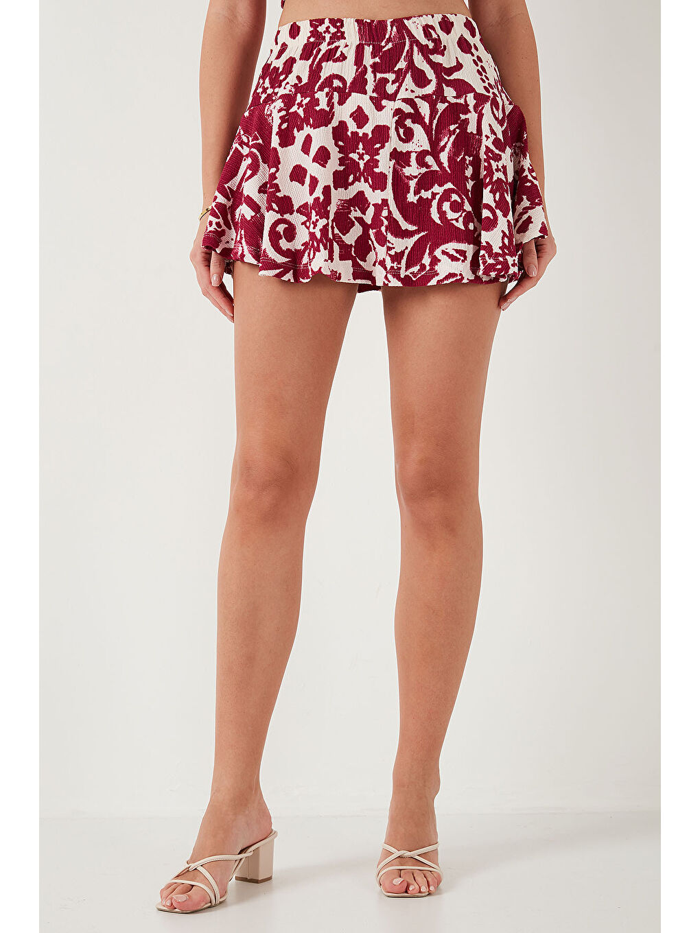 Mürdüm Desenli Slim Fit Mini Kadın Şort Etek 5869020-1