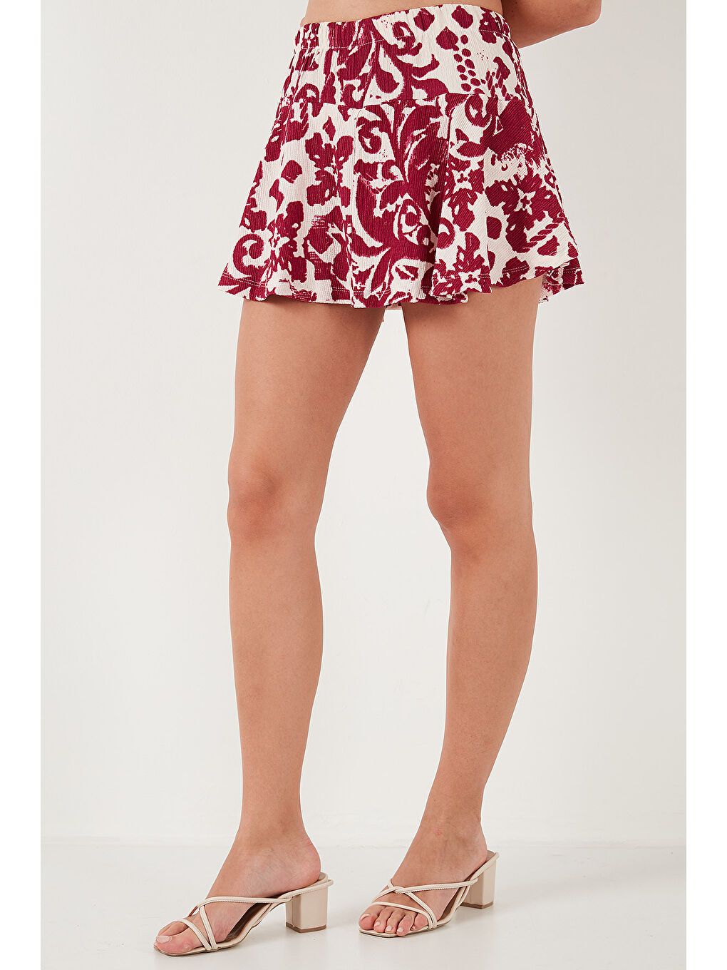Mürdüm Desenli Slim Fit Mini Kadın Şort Etek 5869020-5