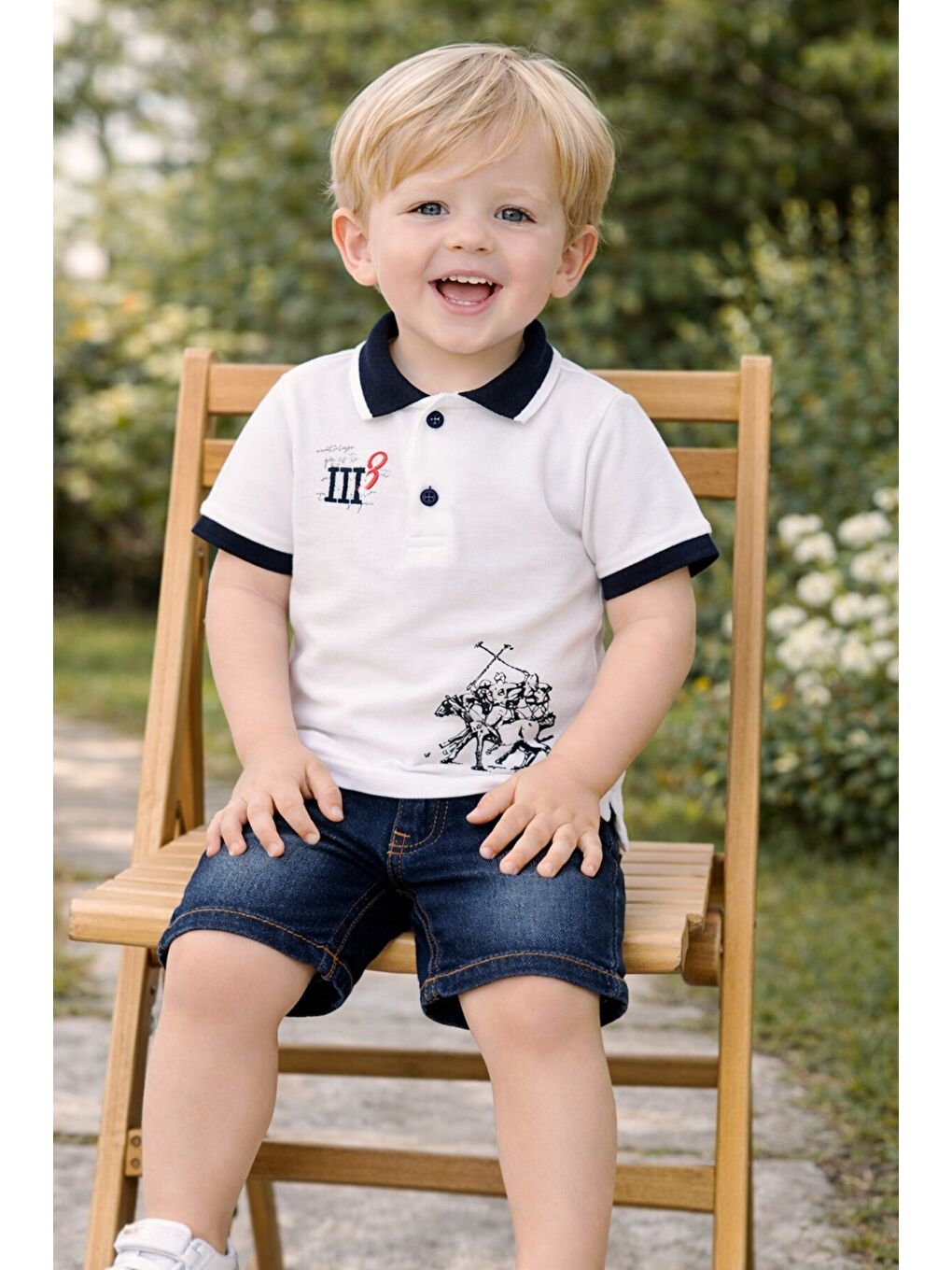 Beyaz Tarz Lakos Asker Desenli Belden Ayarlanabilir Kısa Kollu Şortlu 2'li Takım Çocuk ve Bebek Giyim-2