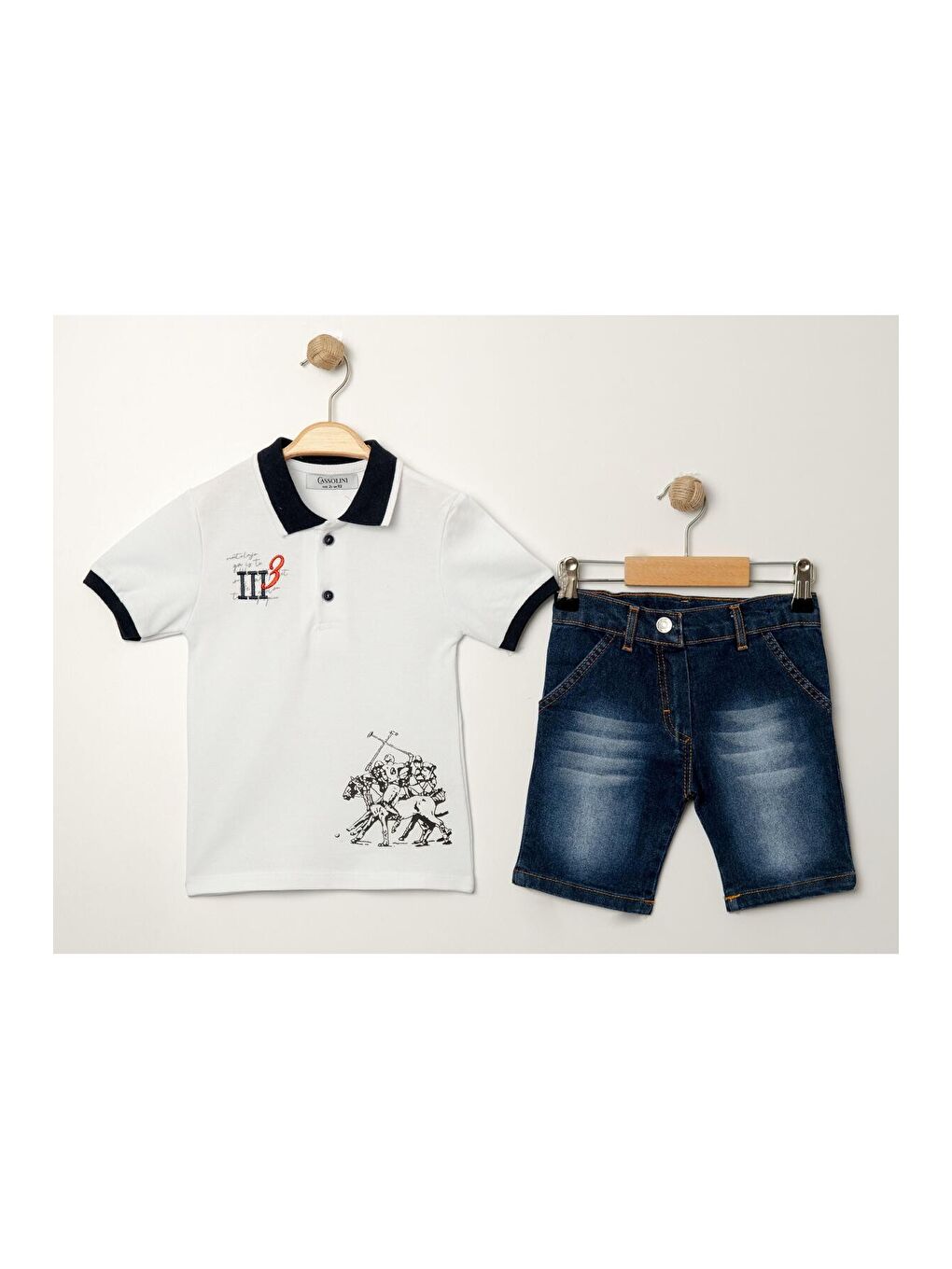 Beyaz Tarz Lakos Asker Desenli Belden Ayarlanabilir Kısa Kollu Şortlu 2'li Takım Çocuk ve Bebek Giyim-4