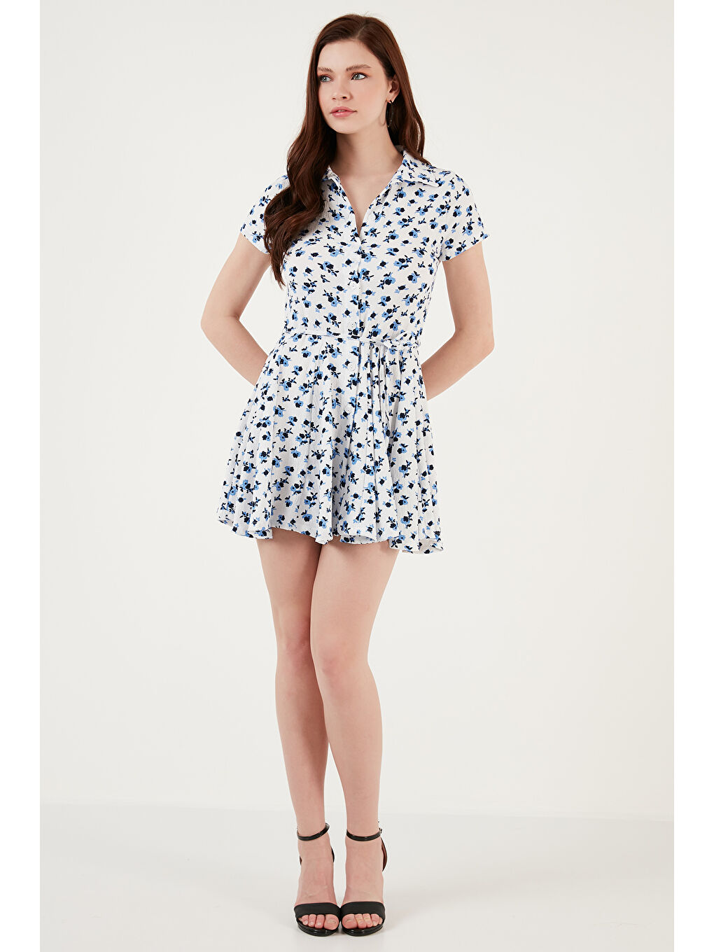 Beyaz Bağlama Detaylı Mini Gömlek Elbise 5869006-2