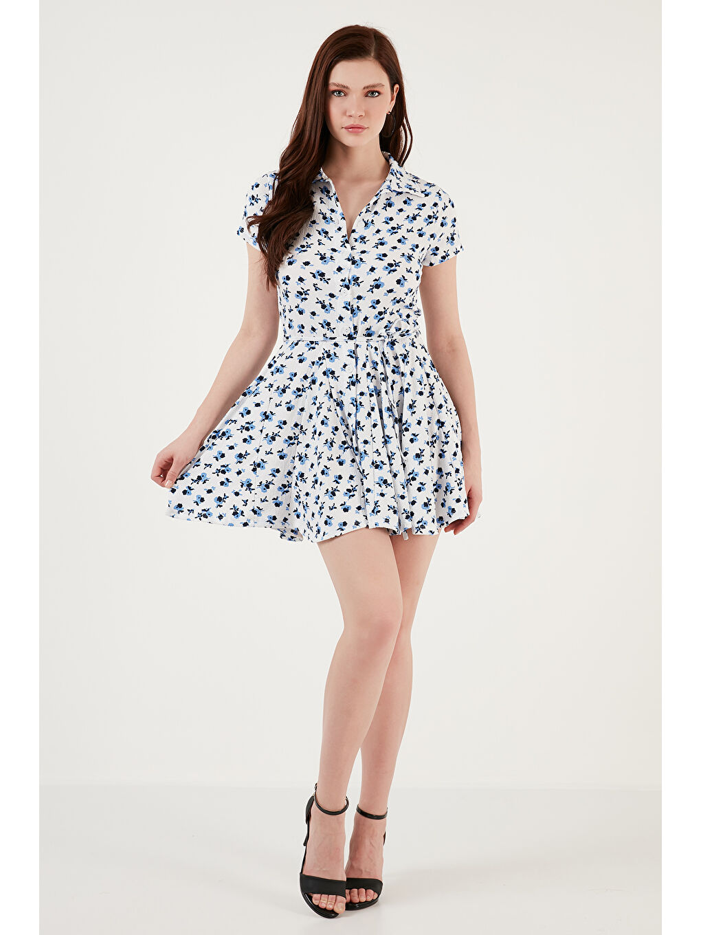 Beyaz Bağlama Detaylı Mini Gömlek Elbise 5869006-3