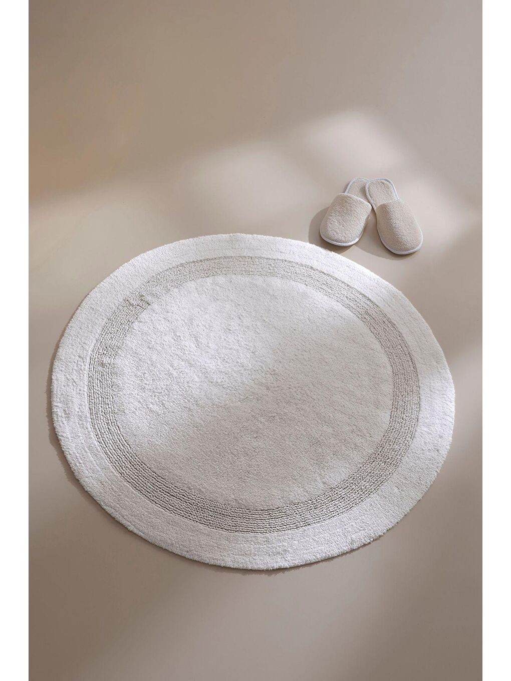 Puffed %100 Pamuk Banyo Paspası Ekru 100x100-1