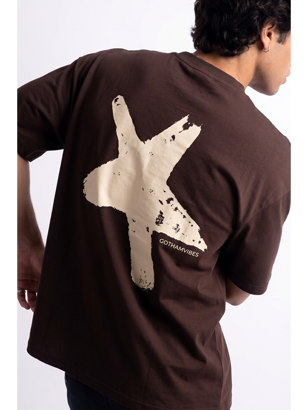 Erkek Boxy Star Kahverengi Premium T-Shirt-3